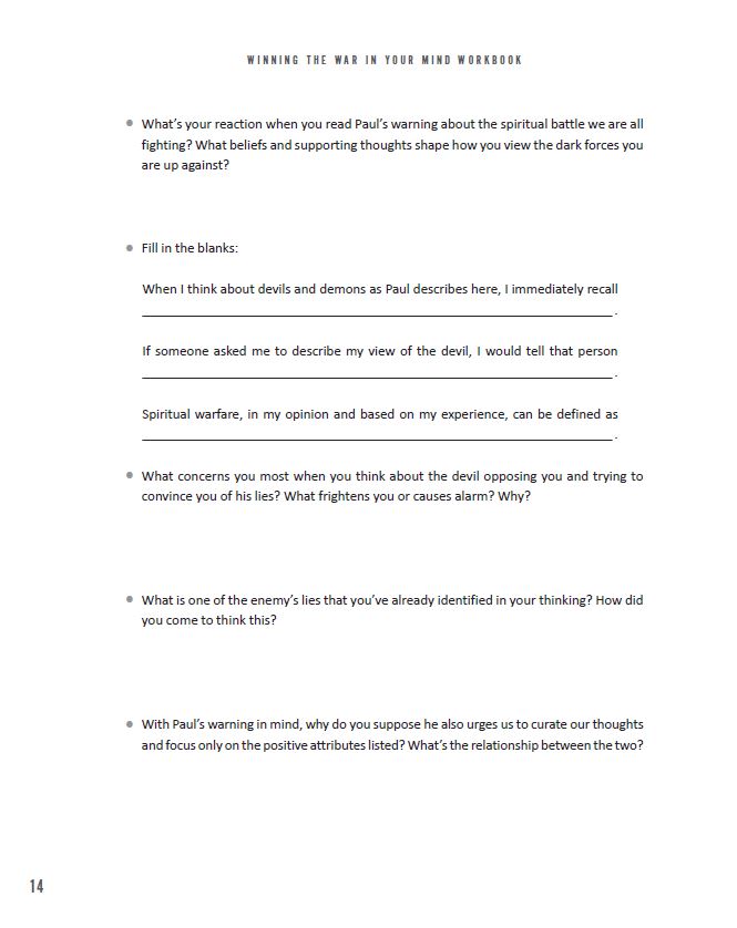 Winning the War in Your Mind Workbook: Change Your Thinking, Change Your Life
