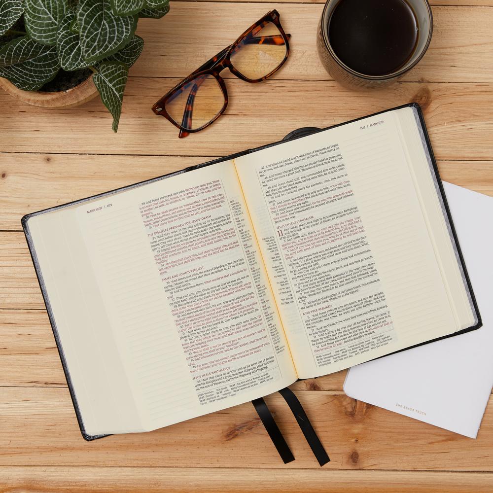 KJV, Journal Reference Edition Bible, Verse Art Cover Collection, Brown Leathersoft, Red Letter, Comfort Print: Let Scripture Explain Scripture. Reflect on What You Learn.