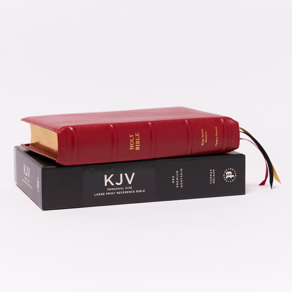 KJV, Personal Size Large Print Single-Column Reference Bible, Premium Goatskin Leather, Red, Premier Collection, Red Letter, Comfort Print
