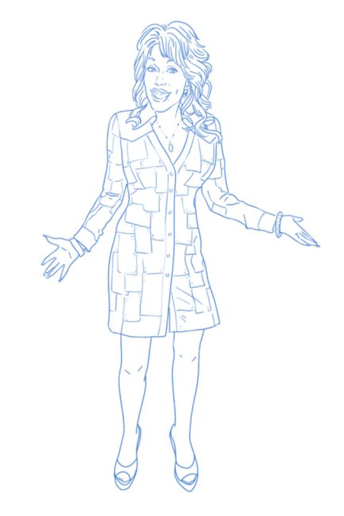 Coloring page of Dolly Parton from the Dolly Parton Activity Book