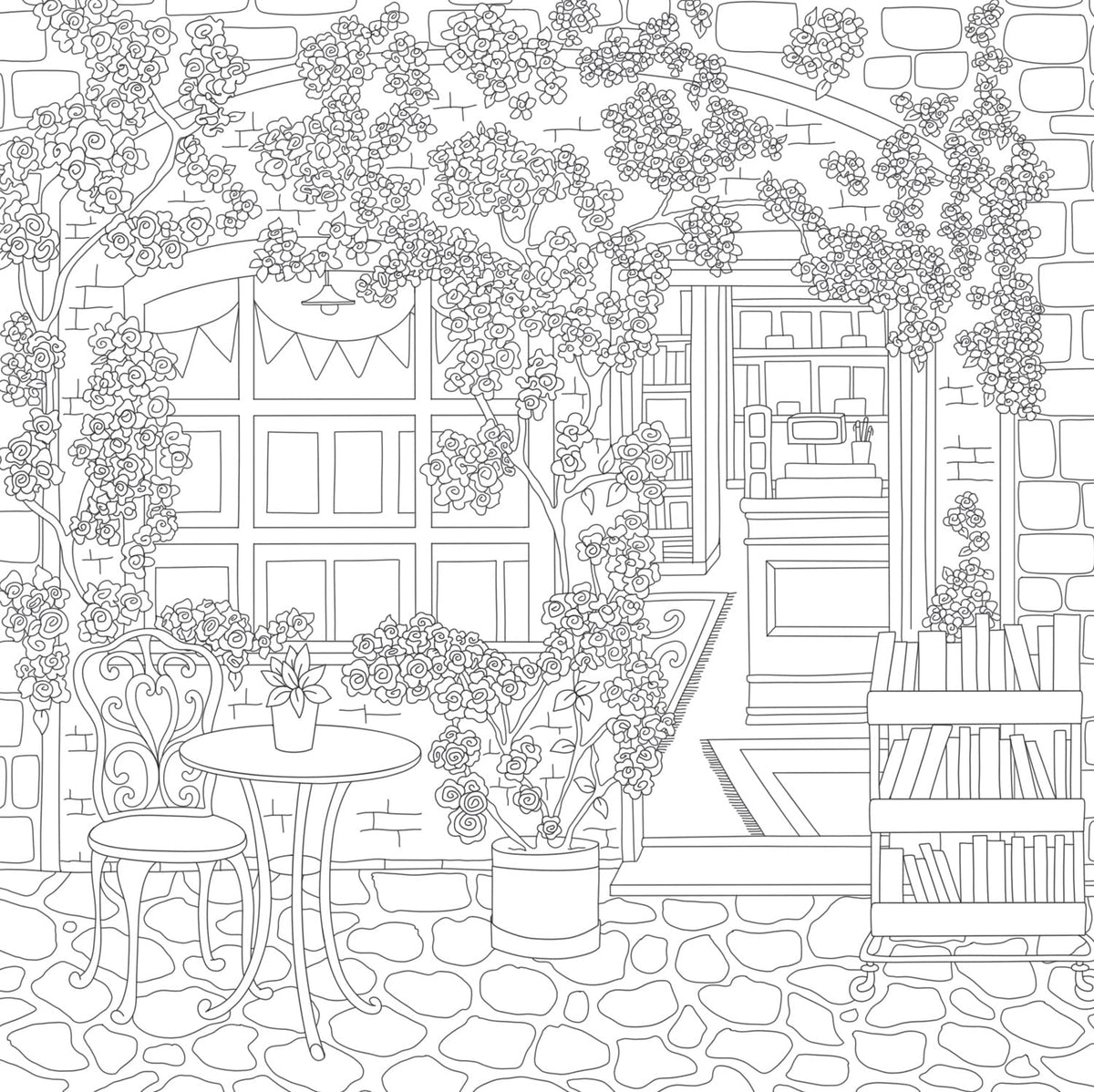 Cozy Bookshops: Colouring Book