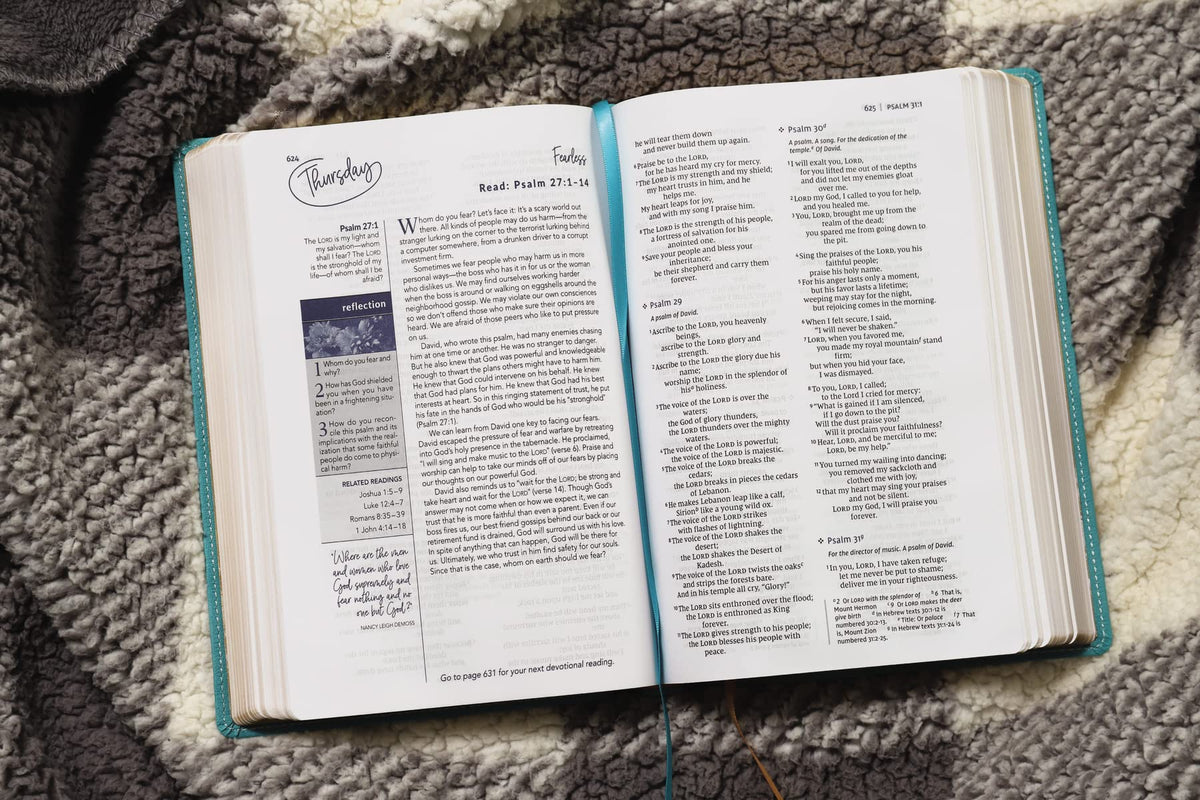 NIV, Women's Devotional Bible (By Women, for Women), Large Print, Leathersoft, Teal, Comfort Print