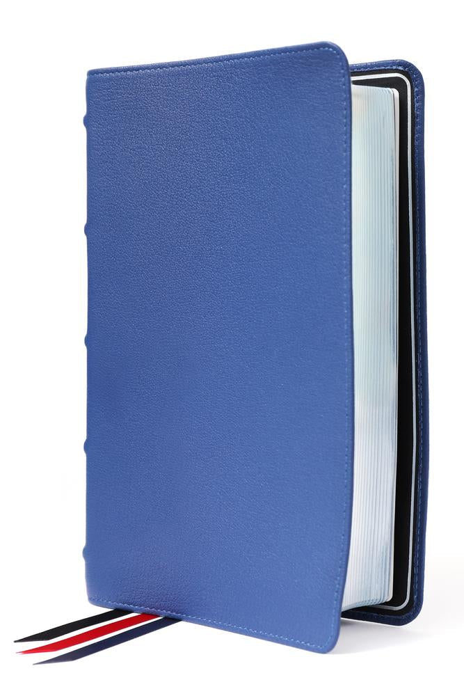 NIV, Side-Column Reference Bible (Deep Study at a Portable Size), Personal Size, Premium Goatskin Leather, Blue, Premier Collection, Art Gilded Edges, Comfort Print