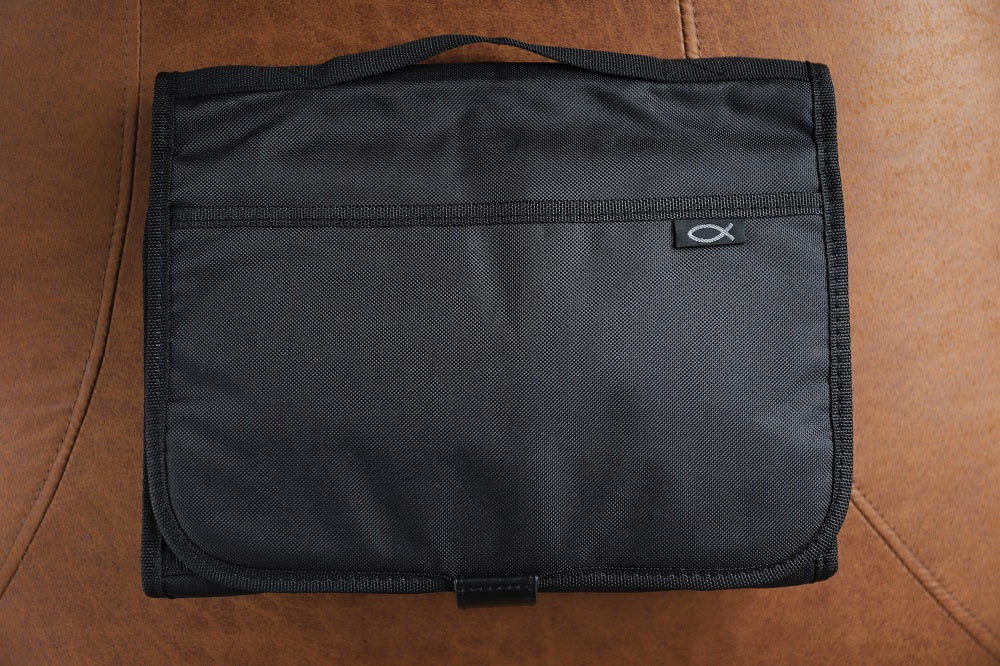 Tri-Fold Bible Cover, Bible Study Organizer, Secure Closure, Nylon, Black, XXL [up to 10 5/8" tall, 7 1/2" wide, and 2 1/2" deep]