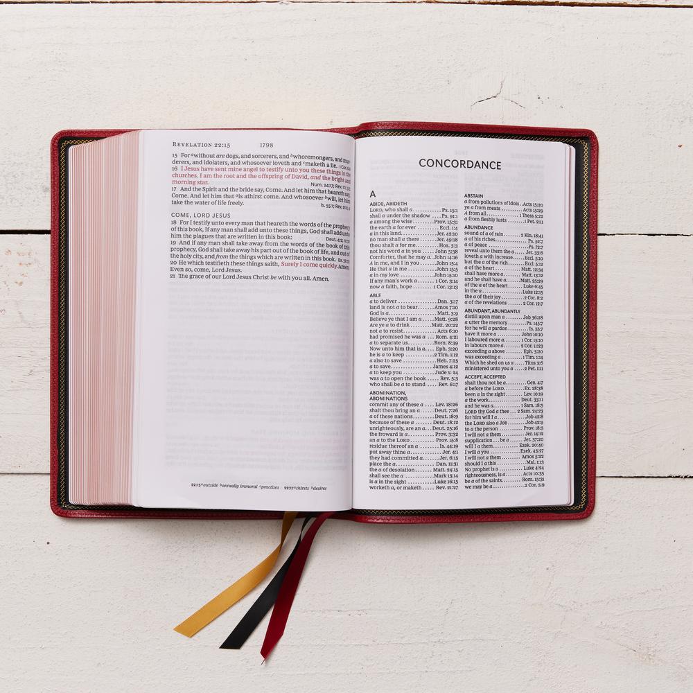 KJV, Personal Size Large Print Single-Column Reference Bible, Premium Goatskin Leather, Red, Premier Collection, Red Letter, Comfort Print