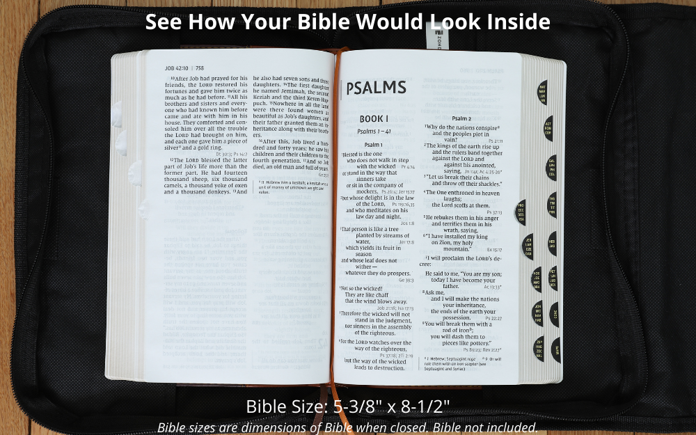 Tri-Fold Bible Cover, Bible Study Organizer, Secure Closure, Nylon, Black, XXL [up to 10 5/8" tall, 7 1/2" wide, and 2 1/2" deep]